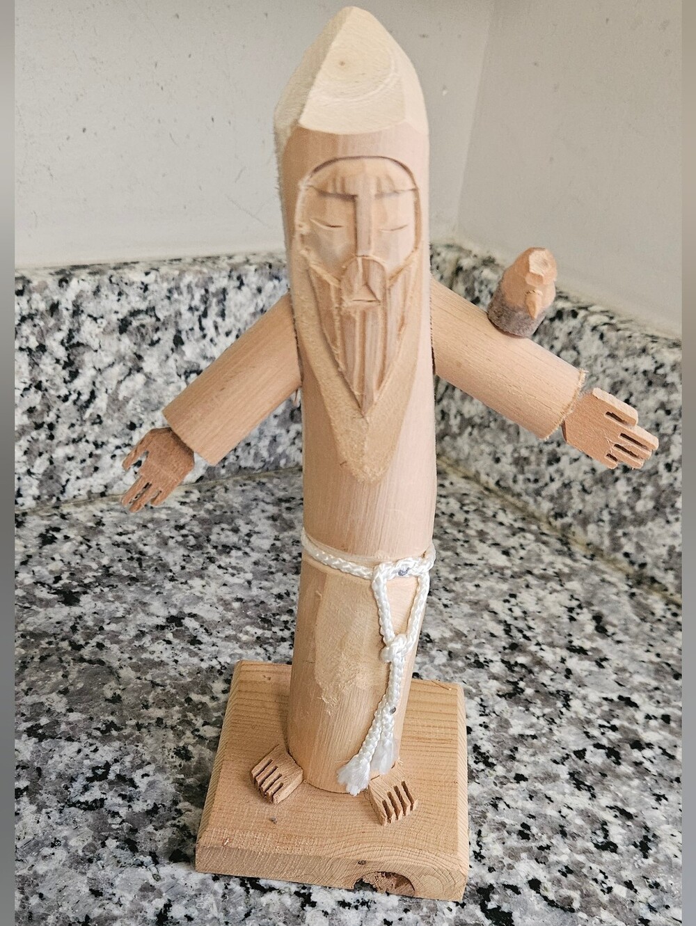 VTG Signed Larry Jacquez Hand-Carved Wood Figure St. Francis of Assisi Sculpture